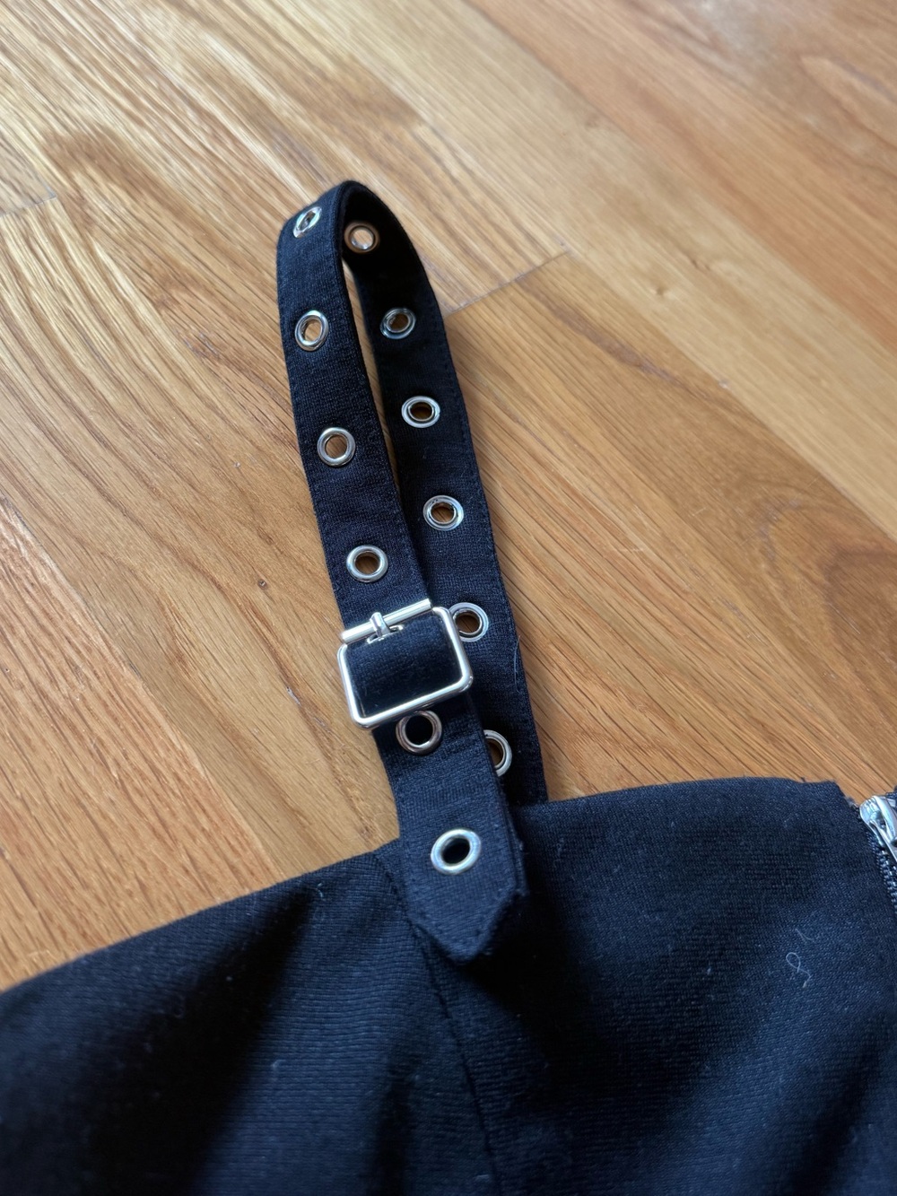 LF Millau Black Crop Top with Grommet Straps and Zipper Accent - Picture 2 of 3